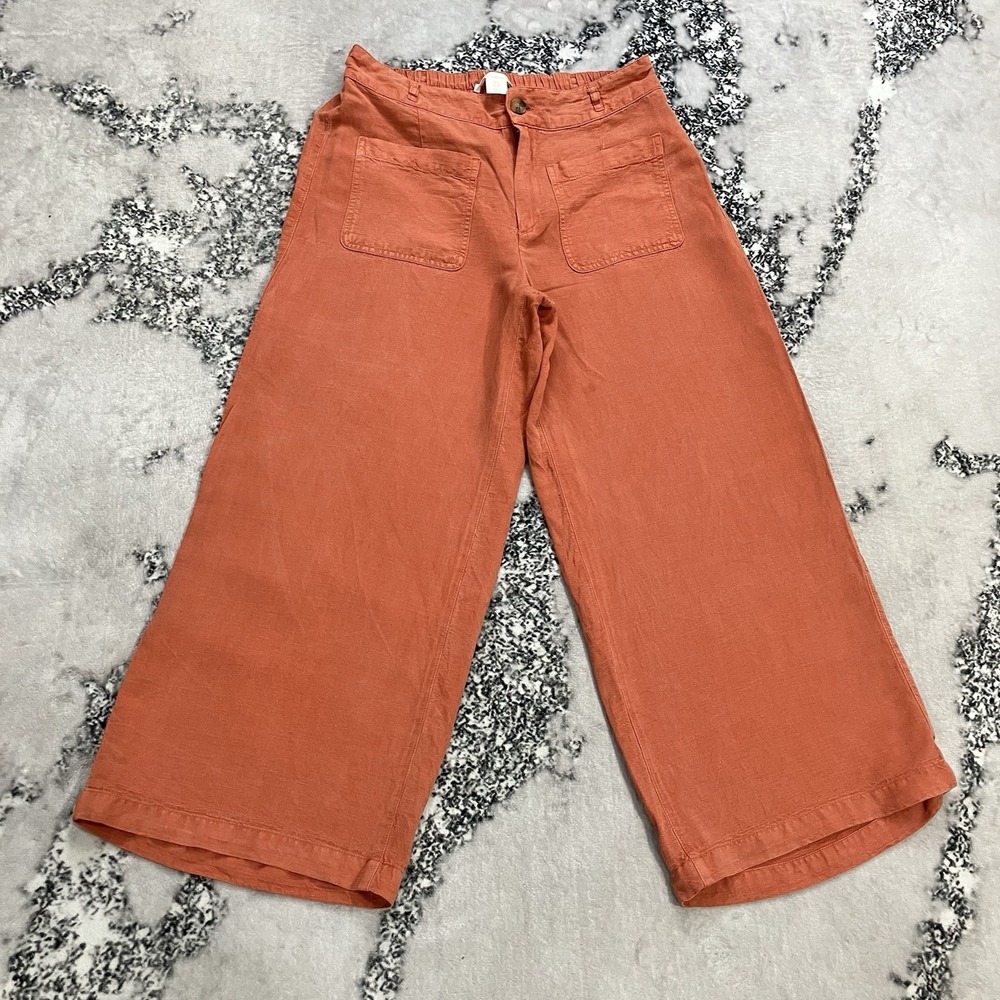 C&C California Linen Blend Wide Leg Crop Pants Size 6 Coral Orange High Rise